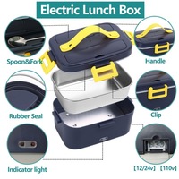 Boîte à lunch auto-chauffante grande capacité, portable, 2-en-1, électrique, 12v/24v/110v/220v