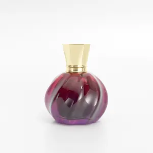 Gradiente cor vazio luxo personalizado logotipo redondo forma vidro perfume spray garrafa 50ml com tampa do ouro