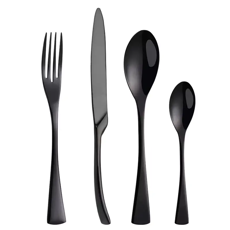 Wankai Kaya Chất lượng cao Vàng thiết lập dao kéo đám cưới nhà hàng đen dao kéo bạc Flatware Set cubiertos