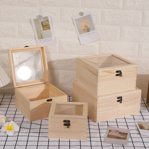 Boîte cadeau en bois rectangulaire avec couvercle en verre, design minimaliste pour le rangement et les cadeaux - Product Image 2
