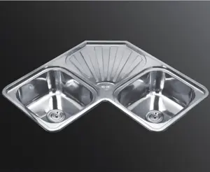 Stainless steel special design 2 bowl 1 drain butterfly shape kitchen sink 7878