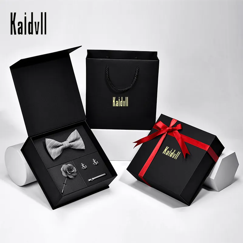 Wholesale Men Accessories Handmade High Quality Wool Bow Tie and Cufflinks for Male tie set gift box