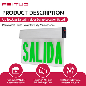 Panneau lumineux de sortie de secours LED UL, lettre verte FEITUO, simple face, en aluminium, fabrication OEM ODM au Vietnam, pour le marché américain. - Product Image 3