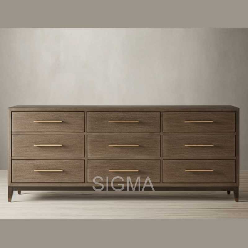 High-end Teakwood handmade Luxury home indoor Furniture Modern style Unit Cabinet 9-Drawer Bedside Table