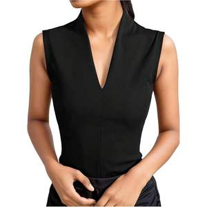 Camiseta sin mangas con cuello en V para mujer, corte regular, tejida, informal de negocios, para oficina. - Product Image 2