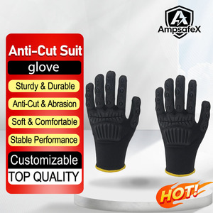 แอมส์เฟ็กซ์ถุงมือป้องกันการบาดจากโพลีเอสเตอร์ ป้องกันแรงกระแทก กันลื่น กันน้ำมัน ลดแรงสั่นสะเทือน ถุงมือทำงาน 7 ออนซ์ สีดำเหลือง - Product Image 1