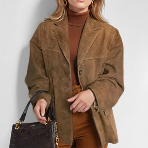 Blazer à manches longues à poche surdimensionnée marron vintage élégant pour femmes nouveauté <span class=keywords><strong>Trench</strong></span>-coat à bouton unique pour automne Polyester - Product Image 1