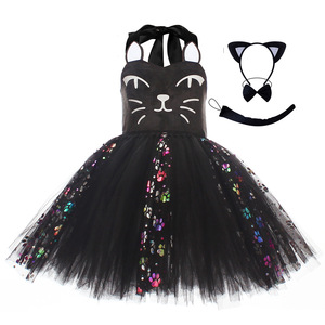 Costume da Gatto Senza Maniche per Halloween per Ragazze, Abito Tutu con Paillettes, Copricapo e Coda, Regalo per Feste di Compleanno, Abito Elegante per Feste - Product Image 3