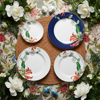 Service de table en céramique de luxe à motifs de feuilles tropicales, bord doré, assiettes en porcelaine fine personnalisées, tasses à thé et à café, soucoupes, ensemble de vaisselle