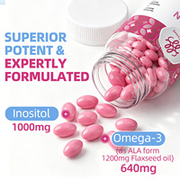 Huile de lin végétalienne en vrac riche en oméga-3 640 mg ALA avec inositol, gélules molles, supplément végétal pour la santé des femmes et le syndrome des ovaires polykystiques (SOPK), marque privée OEM