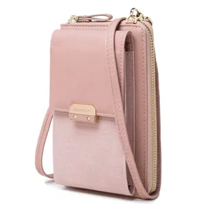 Prettyzys bolsa de couro para mulheres, bolsa de couro feminina modelo misto, multi-funcional com zíper, para celular