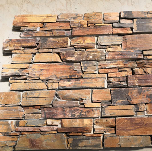 Arrugginito e grigio ardesia impilati pannelli di parete di pietra rivestimento e impiallacciatura - Product Image 4