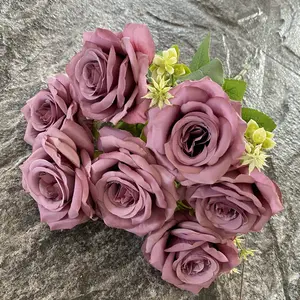 High Quality Silk Wedding Decoration Roses Bush Artificial Flowers Rose For Bridal Bouquet