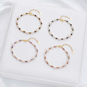 Bracelet haut de gamme pour femme en perles d'eau douce, perles de millet en forme de riz avec cristal de lapis-lazuli, bijoux en pierre naturelle - Product Image 5