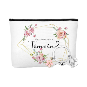 Tenare 2-Piece Wedding Gift Set for Bridesmaid & Proposal Canvas Letterpress Printed Keychain Cosmetic Bag Promotional Tote Bags