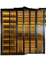 Armoire à vin de luxe moderne minimaliste en acier inoxydable et bois massif avec éclairage LED, capacité 120 bouteilles, pour maison, bar ou villa