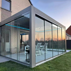 <span class=keywords><strong>Pergola</strong></span> autoportante motorisée en aluminium avec persiennes réglables Porte coulissante en verre étanche au vent Bioclimatique Télécommande <span class=keywords><strong>à</strong></span> LED - Product Image 1