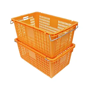 QS Large Heavy Duty HDPE Nestable Fruits and vegetables moving Plastic crate with steel handle