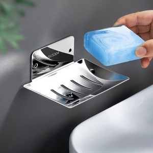 Porte-savon mural en métal rectangulaire, design minimaliste, auto-drainant, organisateur de salle de bain, finition lisse - Product Image 5