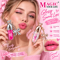 Gloss à lèvres Love Lip Color, effet métallique, avec porte-clés nœud, imperméable, huile à lèvres scintillante, vente en gros, marque privée