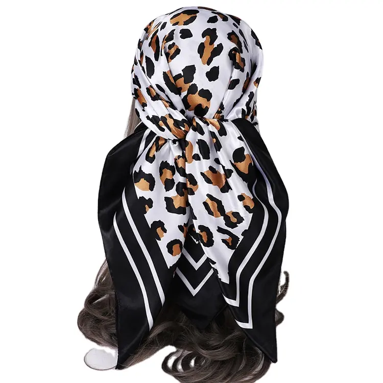 European and American Cross -border Spring and Summer New Leopard Print 90*90 Large Scarf Simulation Silk Scarf