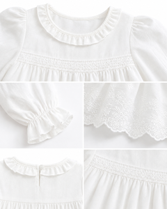Combinaison classique en coton doux brodé pour bébé fille avec col à volants pour un usage quotidien - Product Image 6