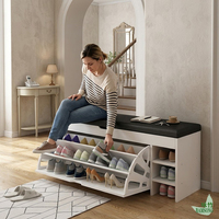 Banc à chaussures autoportant avec siège rembourré et rangement triple rabattable et ouvrable, style entrée de luxe minimaliste, pour couloir