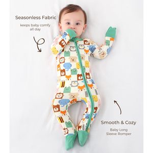 Mono de bebé al por mayor de manga larga con estampado de animales, de viscosa de bambú, de una pieza, para bebés y niños pequeños, unisex, suave y transpirable - Product Image 4