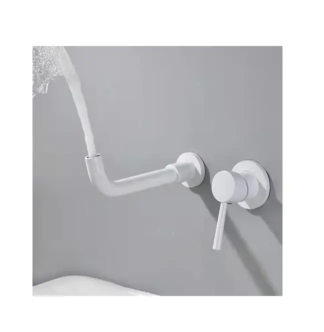 Robinet mitigeur mural en laiton blanc 2 trous pour salle de bain