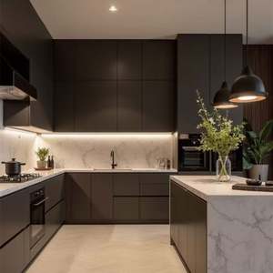 Conception moderne d'armoires de cuisine en contreplaqué avec des caractéristiques multifonctionnelles écologiques, îlot de cuisine intégré et cuisine de villa - Product Image 6