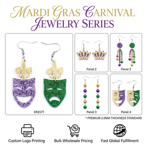 Boucles d'oreilles <span class=keywords><strong>masque</strong></span> Mardi Gras, pailletées violettes et vertes, asymétriques, motif fleur de lys, bijoux de carnaval, cadeau, vente en gros - Product Image 6