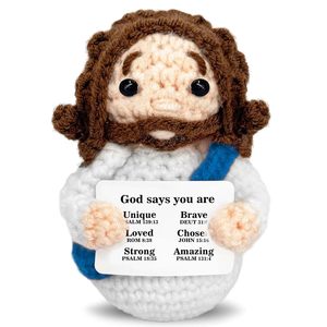 Poupée Portrait au Crochet en <span class=keywords><strong>Laine</strong></span> Blanche avec Robe et <span class=keywords><strong>Cheveux</strong></span> Bouclés – Poupée Crochetée pour Prière et Énergie Positive - Product Image 1