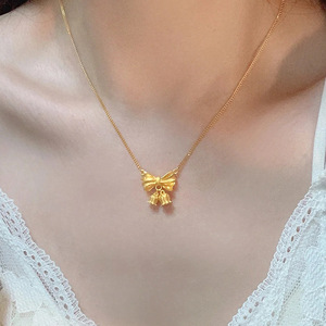 Elegant 18K Gold Bow & Lily of the Valley Necklace for Women | High End Design <b>Choker</b> Chain | Stainless Steel, Non-Fading - Product Image 3