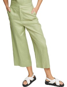 Pantaloni da Donna a Vita Alta e Gamba Larga in Tessuto Traspirante di Cotone e <span class=keywords><strong>Lino</strong></span> <span class=keywords><strong>Verde</strong></span> per Uso Quotidiano e Ufficio - Product Image 3