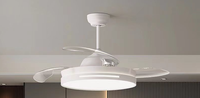 Ventilateur de plafond rétractable décoratif moderne de 42 pouces avec lumière LED, moteur CC réversible, 3 pales, télécommande, intensité variable