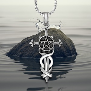 Five Pointed Star Sword Pendant For Men Stainless Steel <b>Cross</b> Necklace SP509 Gift Jewelry - Product Image 3