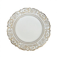 Assiettes de présentation rondes classiques en plastique blanc de 13 pouces, motif floral fait main, pour mariages, fêtes et décoration intérieure (vente en gros)