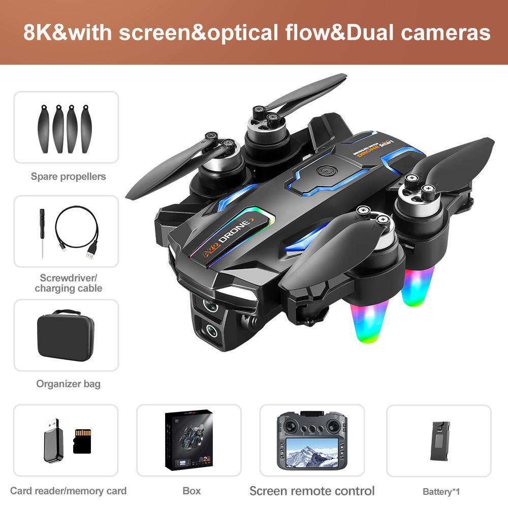 The A22 features a 4.3-inch large screen (brushless optical flow + ESC obstacle avoidance).