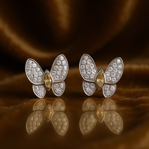 Eleganti Orecchini a Farfalla con Diamanti, Oro Bianco, Taglio Marquise, Diamanti Naturali di Fantasia, Gioielli in Argento per Uso Quotidiano Femminile - Product Image 2