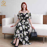 Robe midi à imprimé floral, épaules dénudées, en soie crêpe respirante, impression numérique, lavable, infroissable, taille XL, fermeture éclair, OEM/ODM