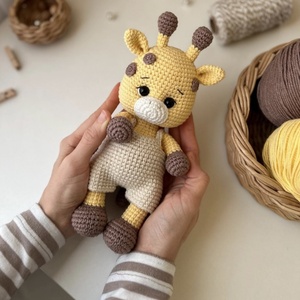 Juguete <span class=keywords><strong>de</strong></span> jirafa <span class=keywords><strong>de</strong></span> ganchillo personalizado hecho a mano <span class=keywords><strong>Amigurumi</strong></span> Bunny Chick Lovey Animal juguetes para niños - Product Image 1