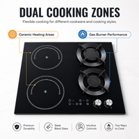 Nouvelle cuisinière combinée quatre brûleurs en verre noir avec brûleurs Wok intégrés, dotée de cuisinières à gaz et électriques intégrées