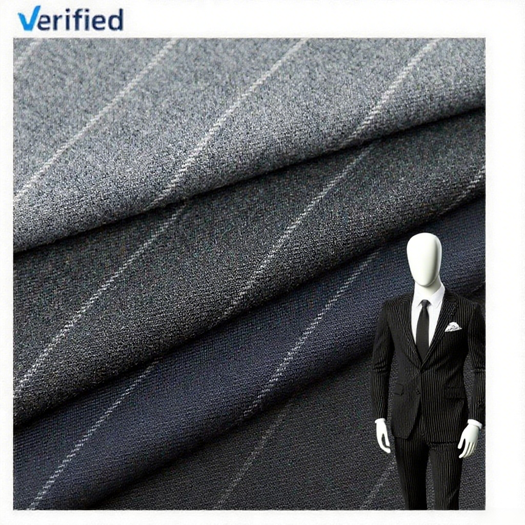 Premium Stripe 15W 20R 62P 3SP Wool/Polyester Fabric Wool Suiting Fabric Stripe For Men's Suit Garments