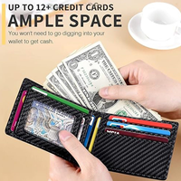 Portefeuille en cuir véritable et fibre de carbone pour homme, blocage RFID, porte-cartes fin escamotable, étui minimaliste pour cartes de crédit, pince à billets