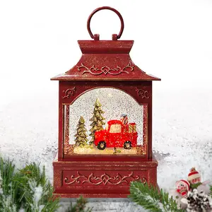 Lanterne en forme de camion rouge, paillettes d'eau, ornement de noël, boule de neige