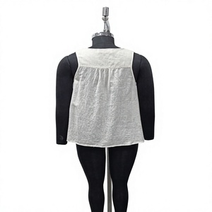Women's Linen Sleeveless <b>Tank</b> <b>Top</b> O-Neck <b>Loose</b> Fit Sheer Layer Lace Trim Casual Spring Summer Solid Color Woven <b>Top</b> - Product Image 2