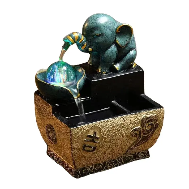 Zen fontana statua di Buddha testa in resina che scorre fontana di acqua per interni casa FengShui decorazione Mini elefante fontana di acqua