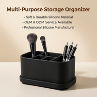 Contenitore Organizer di Lusso in Silicone Alimentare Ecologico con Base Antiscivolo a Ventosa, Multi-Scomparto per Trucchi, Bagno, Ufficio