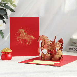 Tarjetas de Felicitación de Aniversario Hechas a Mano en 3D, Estilo Moderno, Año del Caballo Rojo 2026, Artesanía en Papel, Barnizado Mate - Product Image 1