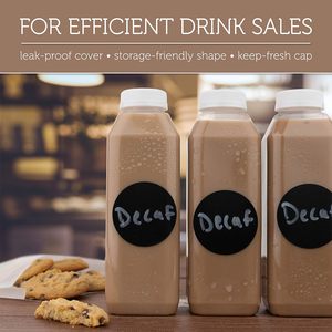 Botellas vacías de plástico para zumo de 8oz y 12oz con tapas, contenedores transparentes reutilizables para bebidas a granel con tapas negras a prueba de manipulaciones - Product Image 3